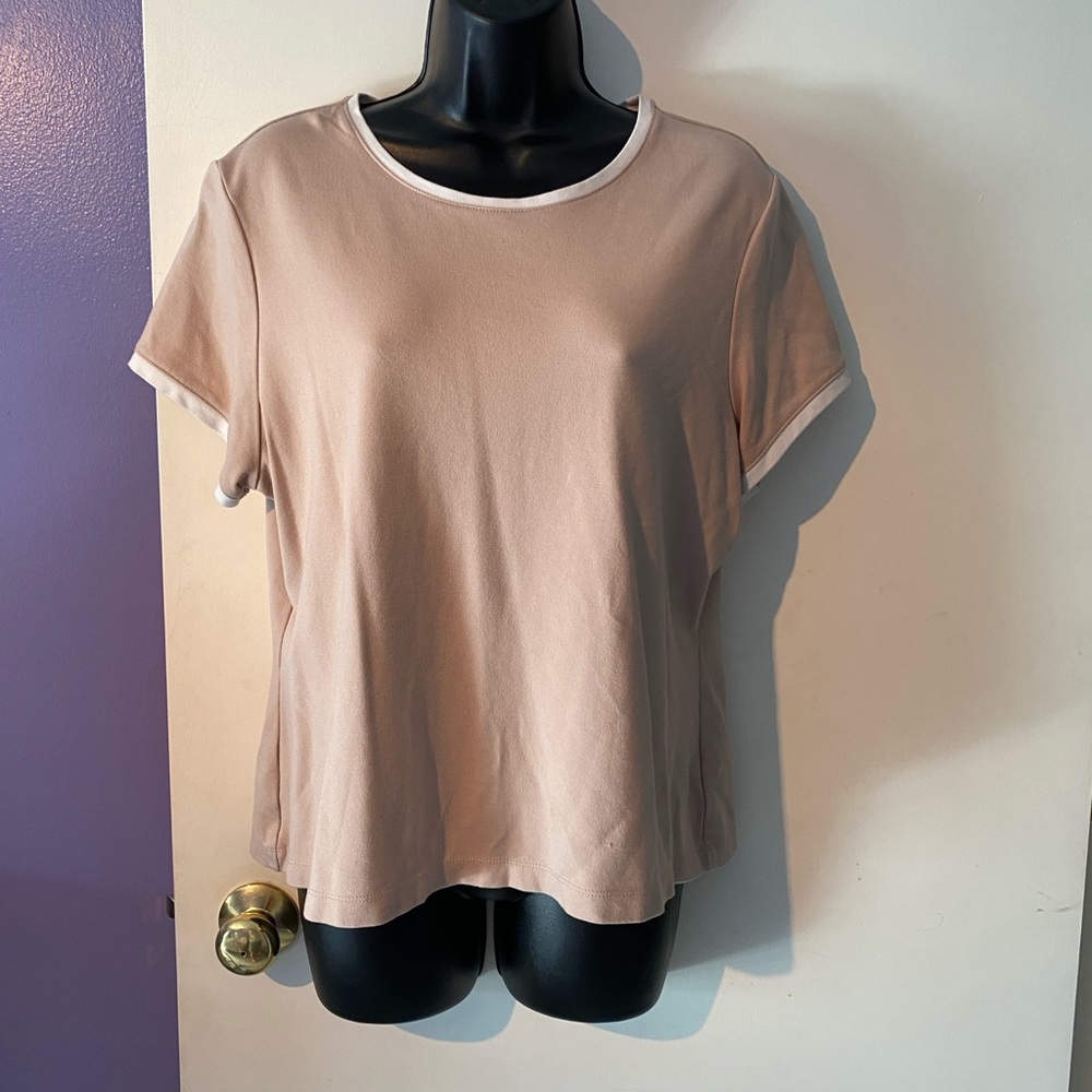 Adrienne Vittadini Tan Relaxed Short Sleeve T-Shirt